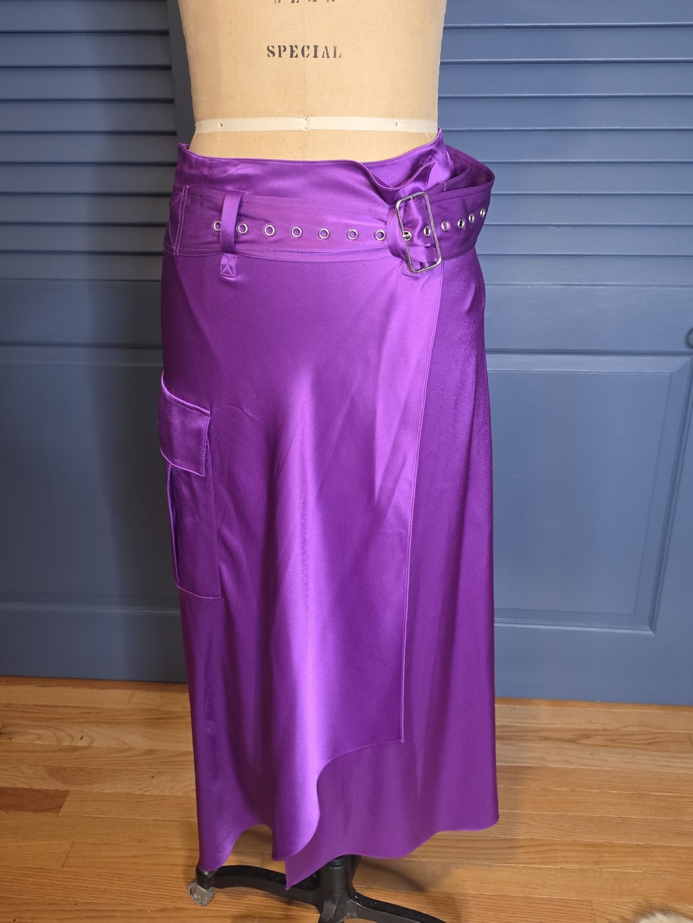 Polo Ralph Lauren Paloma Purple Cargo Satin Wrap Midi Skirt - Size XS
